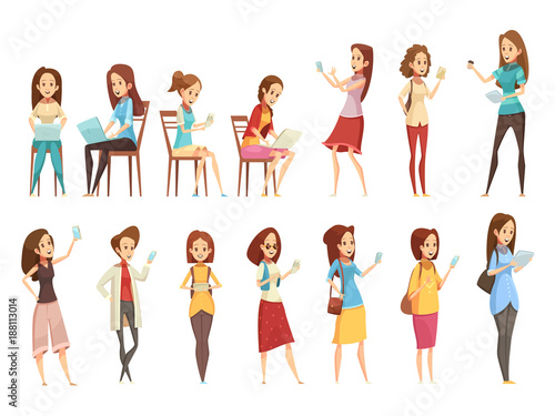 Teenager Retro Cartoon Icons  Set