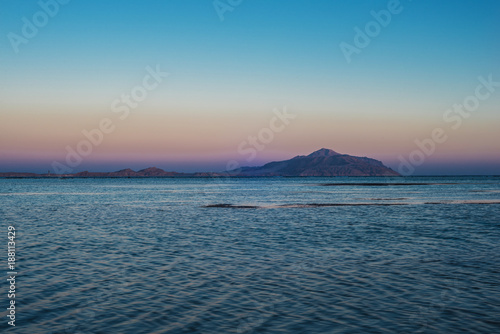 Tirant island and the Red Sea in the evening at sunset.