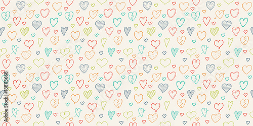 Background with cute hand drawn hearts - Valentine's Day, Mother's Day and Women's Day. Vector.