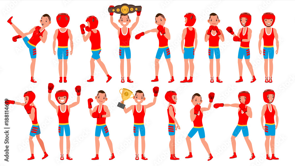 Male Exercising Boxing Vector. Active Sport Lifestyle. Athlete In Action. Cartoon Character Illustration