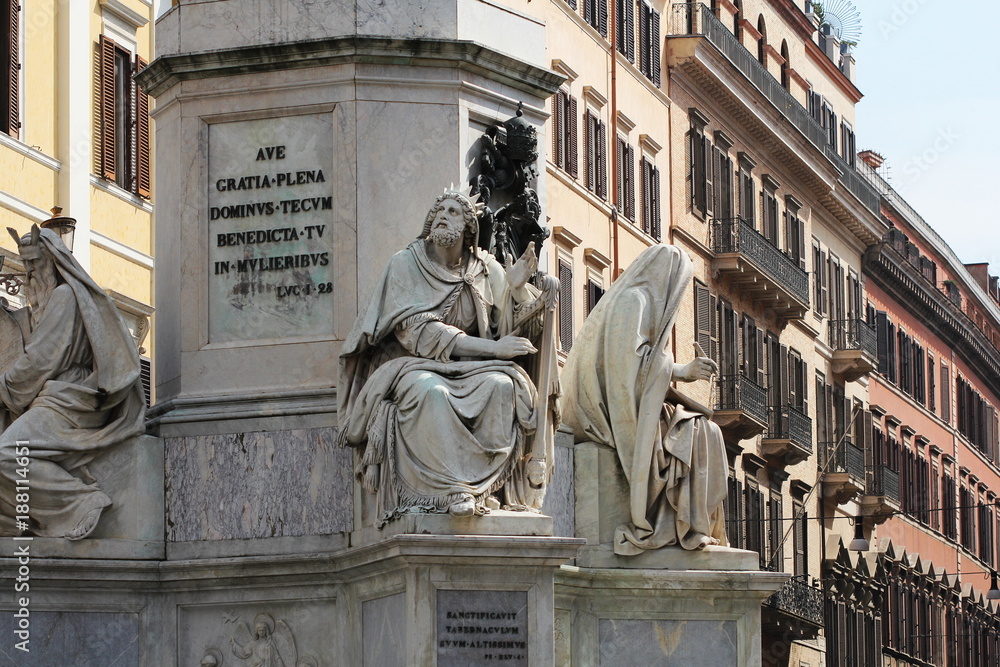 Biblical Statues at Base of Colonna dell'Imacolata in Rome, Italy