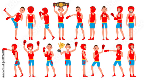 Male Exercising Boxing Vector. Active Sport Lifestyle. Athlete In Action. Cartoon Character Illustration