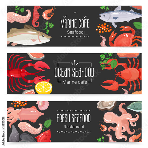 Fresh Seafood 3 Banners Set  