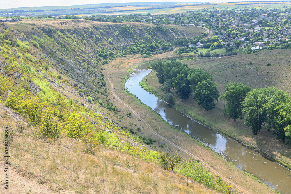 aerial view of river in springtime