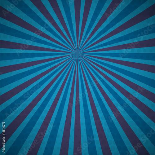 Dark blue turquoise colored Pop-Art style blue comics book background, Lichtenstein popart. Pop art comic strip backdrop sunlight, sun ray space. Funny halftone dotted template. Vector illustration.