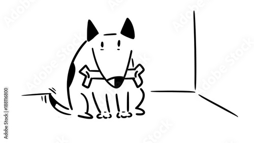 Dog with bone in mouth and wag the tail Cartoon hand drawn animation.