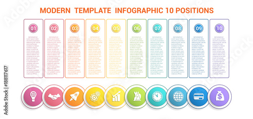 Timeline modern template infographic for business 10 steps, processes, options, parts.