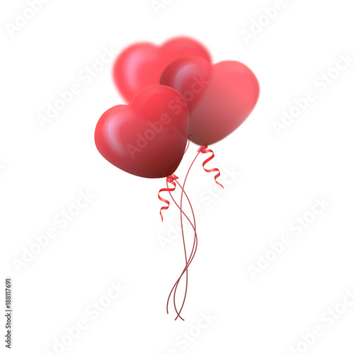 Happy Valentines Day greeting card. 3D red and pink balloon in f