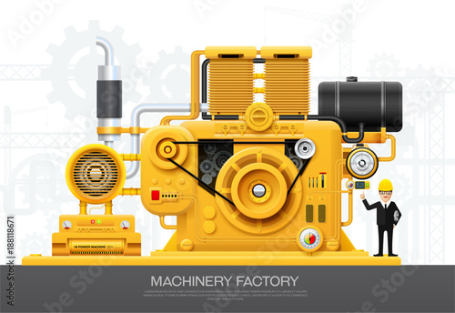 Industrial machine engine Factory construction equipment engineering vector illustration photo