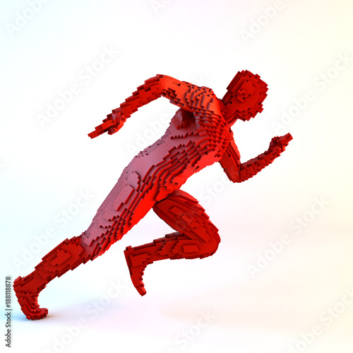 Running voxel man on a white background