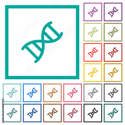 DNA molecule flat color icons with quadrant frames