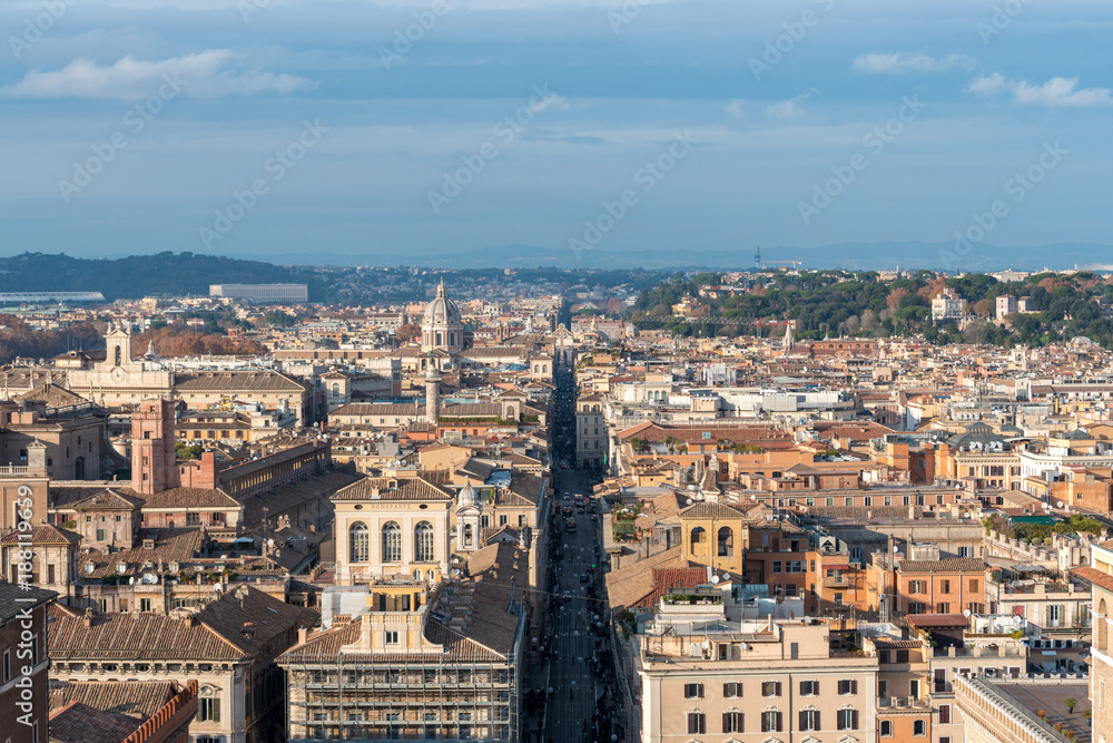 Rome, Italy. December 03, 2017. Aerial beautiful cityscape view of Rome. Italy.