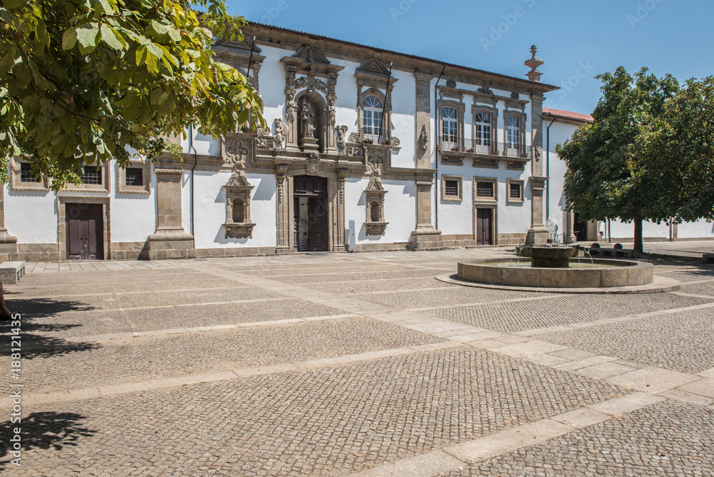 Naklejka premium Square and Camara Municipal de Guimaraes in the Historic Centre of Guimaraes in Portugal.
