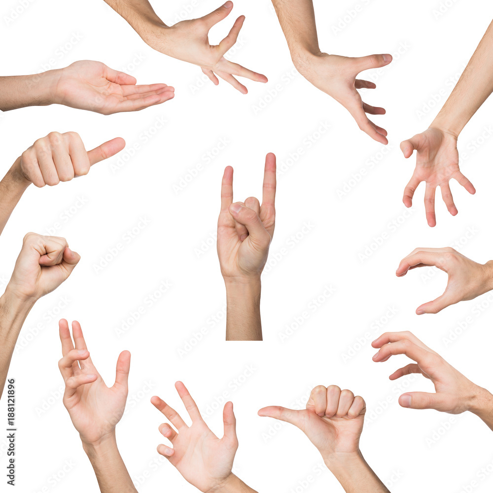 Set of various hand gestures isolated on white Set of various hand gestures isolated on white