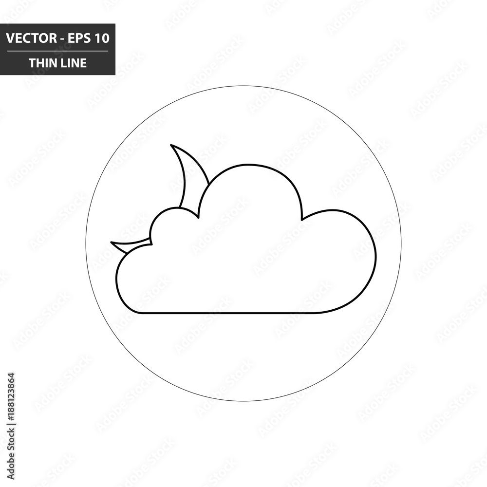 Weather - moon and cloud thin line flat icon. Vector Illustration. Weather - moon and cloud thin line flat icon. Vector Illustration.