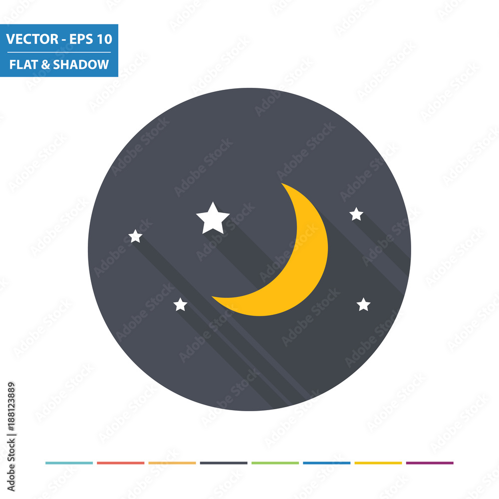 Weather - moon and stars flat icon with long shadow. Vector ...