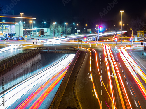 car traffic at night in neu-ulm, germany