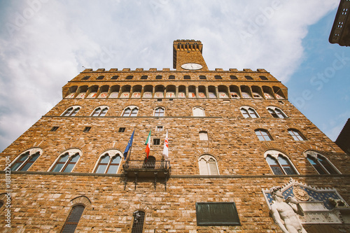 italy, florence, July 19, 2013:Famous Fountain of Neptune on Piazza della Signoria in Florence, Italy photo