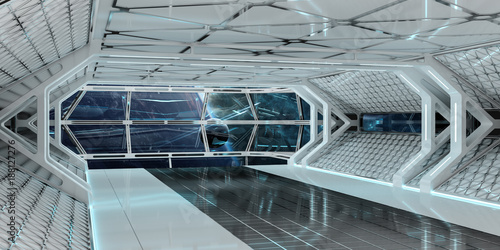 Fototapeta Naklejka Na Ścianę i Meble -  Spaceship interior with view on planets 3D rendering elements of this image furnished by NASA