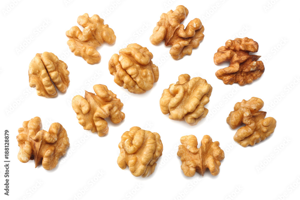 Walnuts isolated on white background top view Walnuts isolated on white background top view