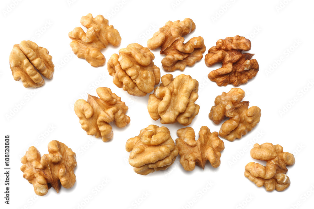 Walnuts isolated on white background top view Walnuts isolated on white background top view