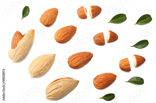 Wallpaper Mural almonds isolated on white background top view Torontodigital.ca