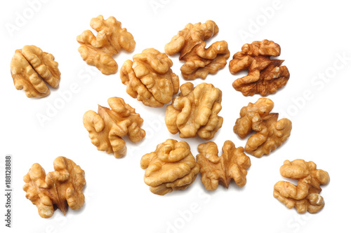 Walnuts isolated on white background top view photo