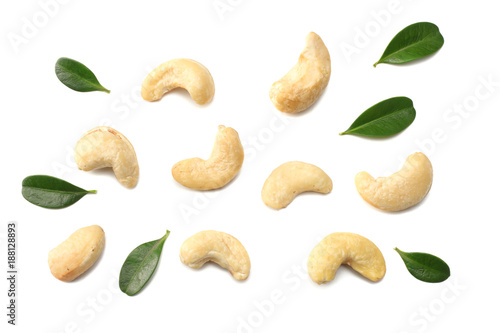 cashew isolated on white background top view