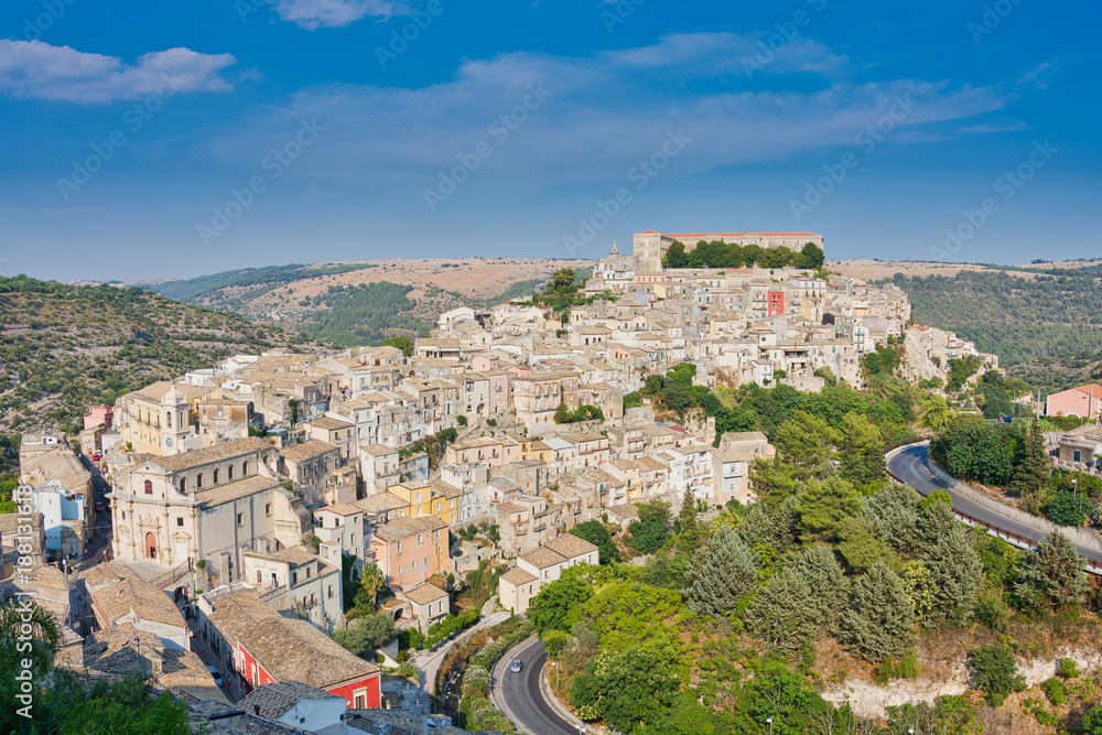 Aerial view of Ragusa Ibla old town before the sunset