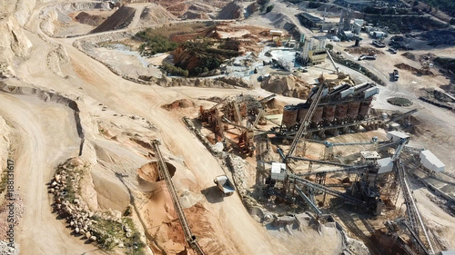 Large Quarry during work hours - Aerial image