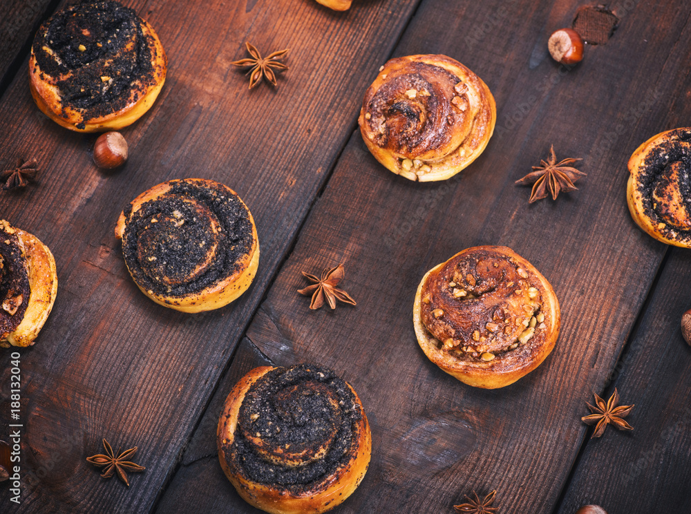round yeast buns with poppy seeds and nuts round yeast buns with poppy seeds and nuts
