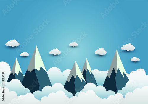 Snow Mountain with beautiful clouds.paper art. vactor illustration.
