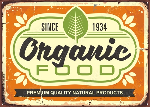 Organic food retro sign poster