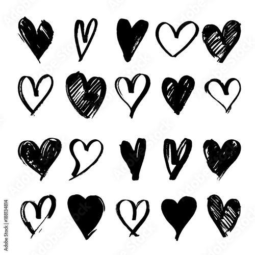 Set of black hand drawn heart. Hand drawn rough marker hearts. For your graphic design. Isolated on white background. Vector illustration