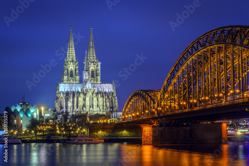 Cathedral of Cologne Hohenzollern Bridge at blue hour