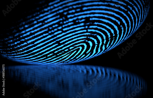 3D illustration. 3D holographic fingerprint on black background