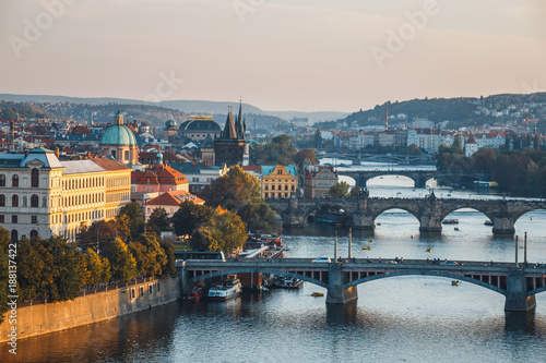 embankment of the Vltava river in Prague, the capital of Czech Republic