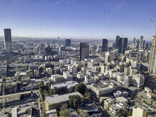 sky line of Tel Aviv towers and aerial Azrieli, sarona, israel