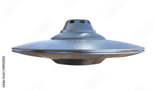 UFO - alien spaceship isolated on white background. 3D rendered illustration.