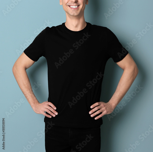 Young man in black t-shirt ...