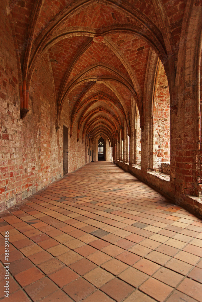 Cloister of the former Cistercian Monastery in Chorin, Germany with red Bricks Cloister of the former Cistercian Monastery in Chorin, Germany with red Bricks