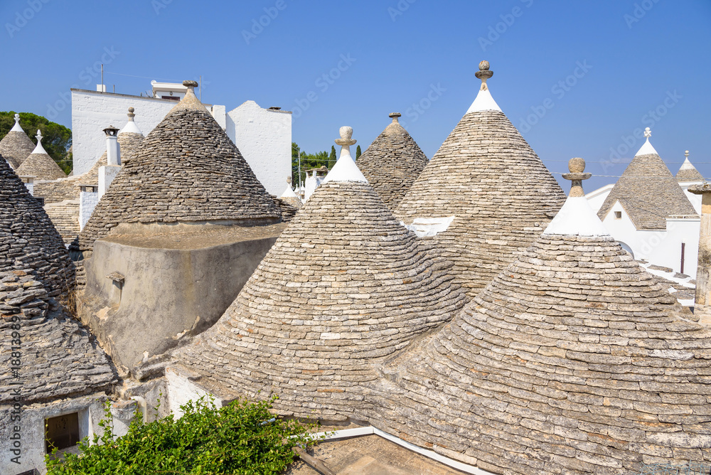 Conical rooftop sof the trullis in Alberobello