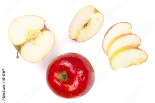 red apples with slices isolated on white background top view. Set or collection. Flat lay pattern
