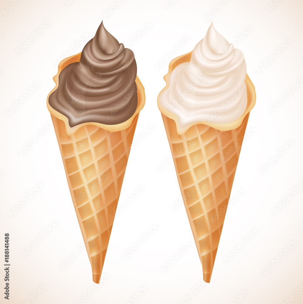 Realistic vanilla and chocolate ice cream. Fresh and delicious dessert. Realistic vanilla and chocolate ice cream. Fresh and delicious dessert.