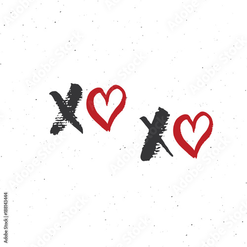 XOXO brush lettering sign, Grunge calligraphiv c hugs and kisses Phrase, Internet slang abbreviation XOXO symbols, vector illustration isolated on white background