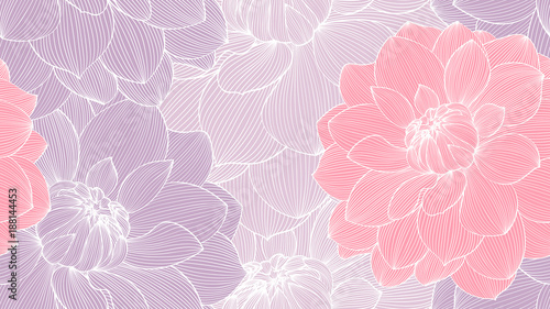 Fotografie, Obraz Seamless pattern with hand drawn dahlia flowers.