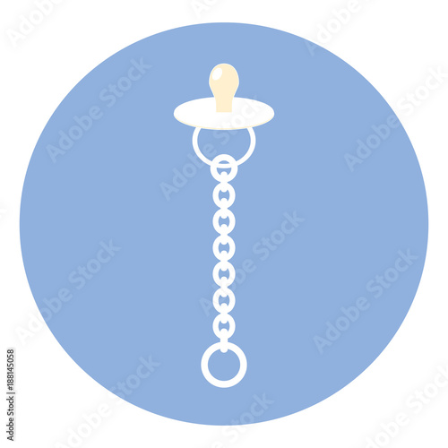 Baby pacifier vector icon. Children's pacifier with chain. Baby's white dummy on a blue background. Vector Illustration