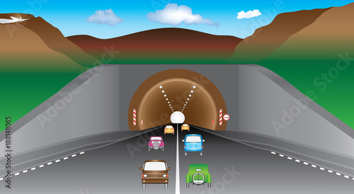 Highway and cars before an tunnel