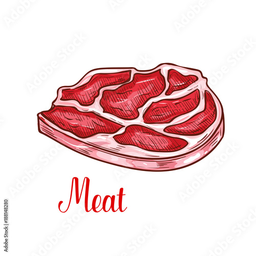 Vector sketch beef steak meat lump icon