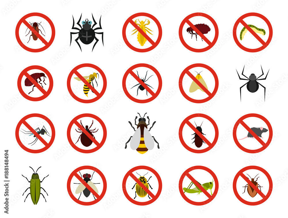 Insects icon set, flat style Insects icon set, flat style